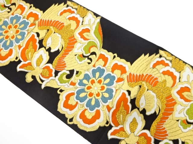 アンティーク　華紋に鴛鴦・花模様織り出し袋帯（着用可）